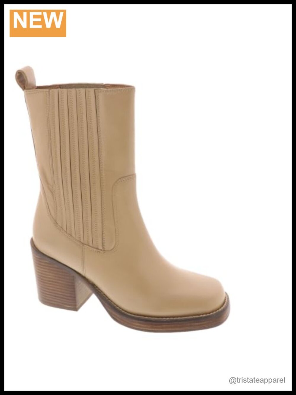 Western Mid-Calf Bootie Leather Pull-On Block Heel